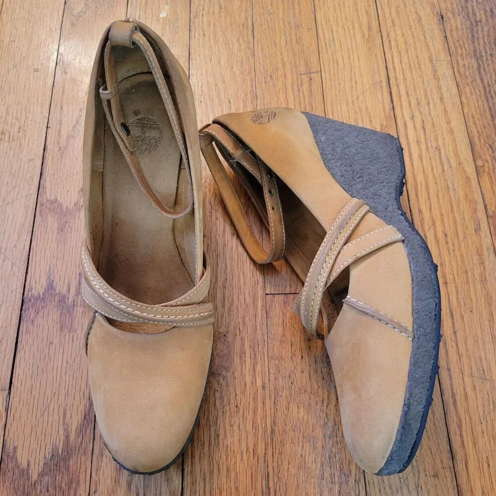 Timberland Leather Mary Jane Shoes 7.5M Beige‎ Wedge